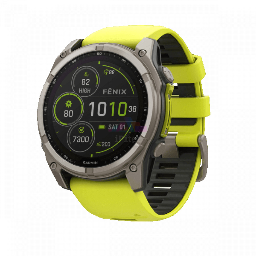 Фото Купить Умные часы Garmin Fenix 8 Solar 51мм, Sapphire, Titanium with Amp yellow/graphite silicone band (010 - 02907 - 21) по низкой цене в Санкт-Петербурге