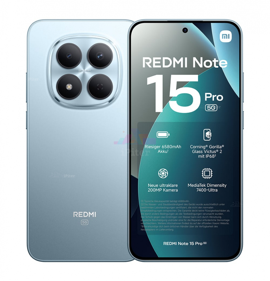 Фото Купить Смартфон Xiaomi Redmi Note 15 Pro 5G 12Gb/256Gb (Glacier Blue) Nano-Sim + Nano-Sim по низкой цене в Санкт-Петербурге