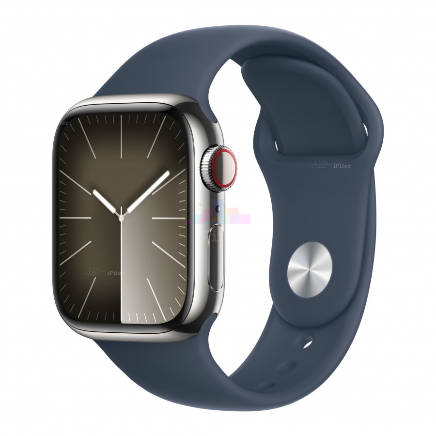Фото Купить Apple Watch Series 9 <br>41 мм Stainless Steel «Silver» with Sport Band Blue S/M по низкой цене в Санкт-Петербурге