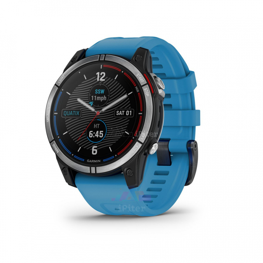 Фото Купить Умные часы Garmin Quatix 7 с синим силиконовым ремешком по низкой цене в Санкт-Петербурге