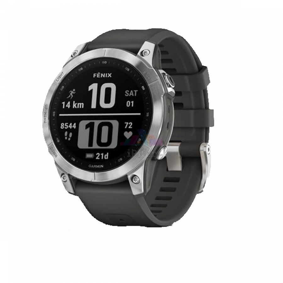 Фото Купить Умные часы Garmin Fenix 7 серебристый с графитовым силиконовым ремешком (010 - 02540 - 01) по низкой цене в Санкт-Петербурге