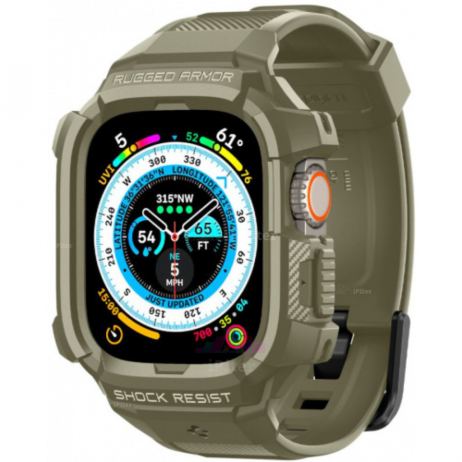 Фото Купить Ремешок-чехол Spigen Rugged Armor Pro для Apple Watch Ultra (Тёмно-зелёный) по низкой цене в Санкт-Петербурге