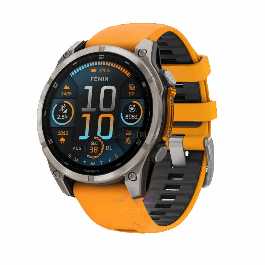 Фото Купить Умные часы Garmin Fenix 8 Amoled 47 мм, Sapphire, Titanium with Spark orange/graphite silicone band (010-02904-11) по низкой цене в Санкт-Петербурге