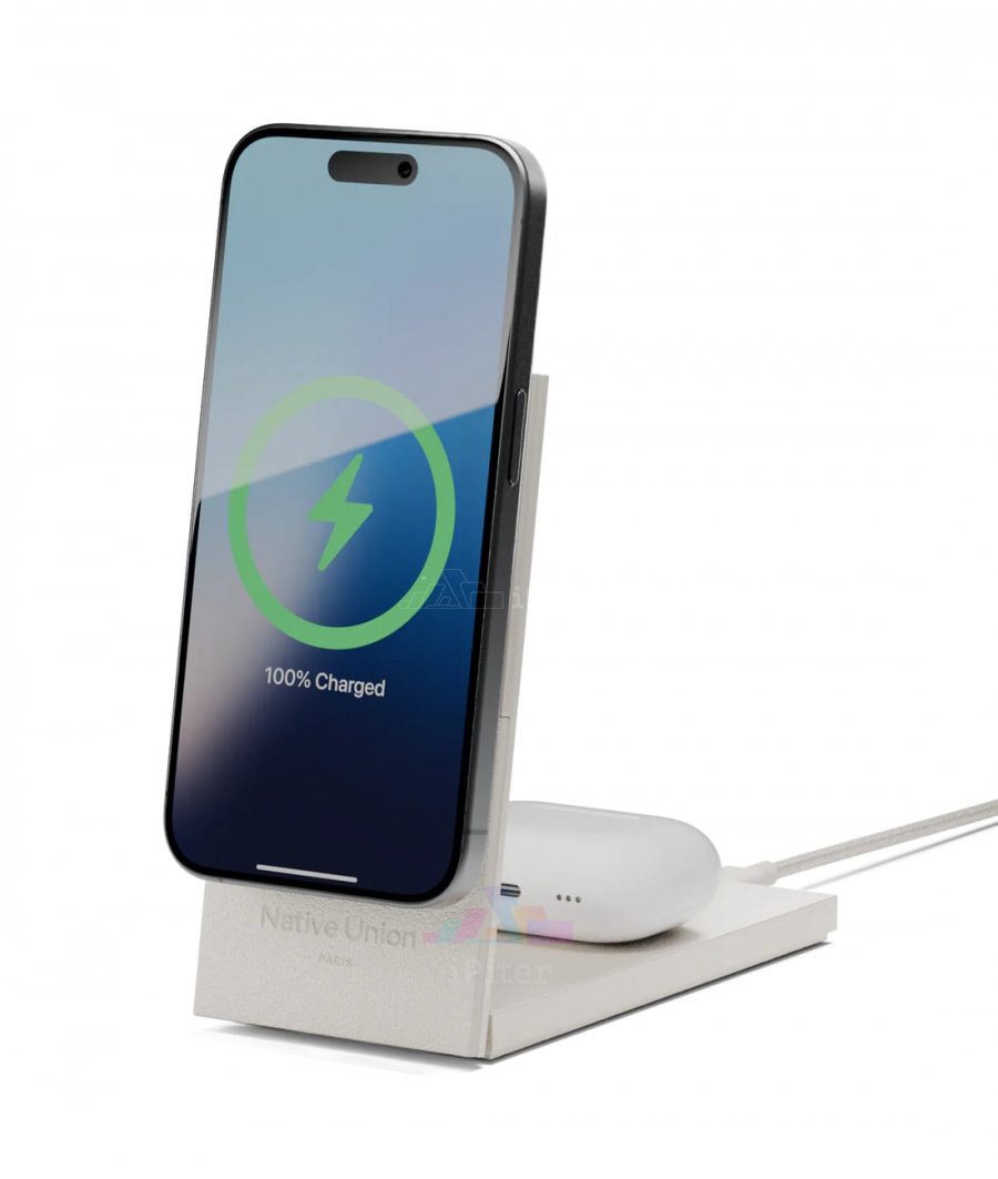 Фото Купить Беспроводная зарядка Native Union Rise 2-in-1 Magnetic Wireless Charger (Sandstone) по низкой цене в Санкт-Петербурге