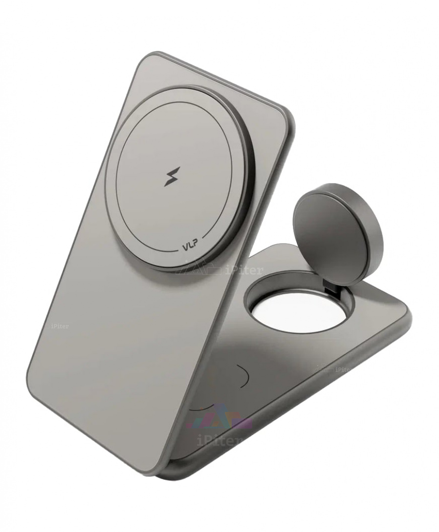 Фото Купить Беспроводная зарядка VLP Alum Power Pro 3-in-1 (Natural Titanium) по низкой цене в Санкт-Петербурге