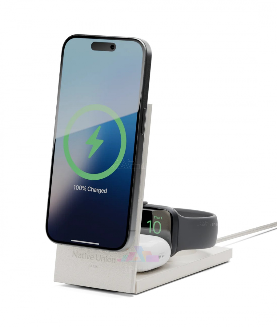 Фото Купить Беспроводная зарядка Native Union Rise 3-in-1 Magnetic Wireless Charger (Sandstone) по низкой цене в Санкт-Петербурге
