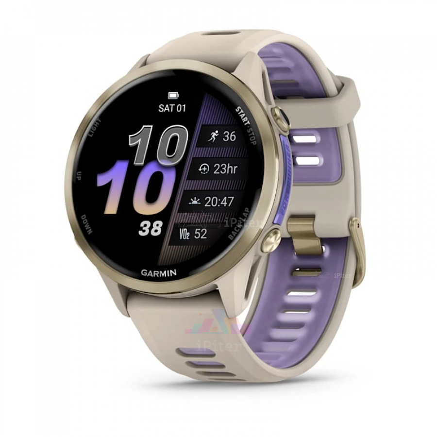 Фото Купить Умные часы Garmin Forerunner 970 Soft gold titanium with translucent indigo band (010-02969-12) по низкой цене в Санкт-Петербурге