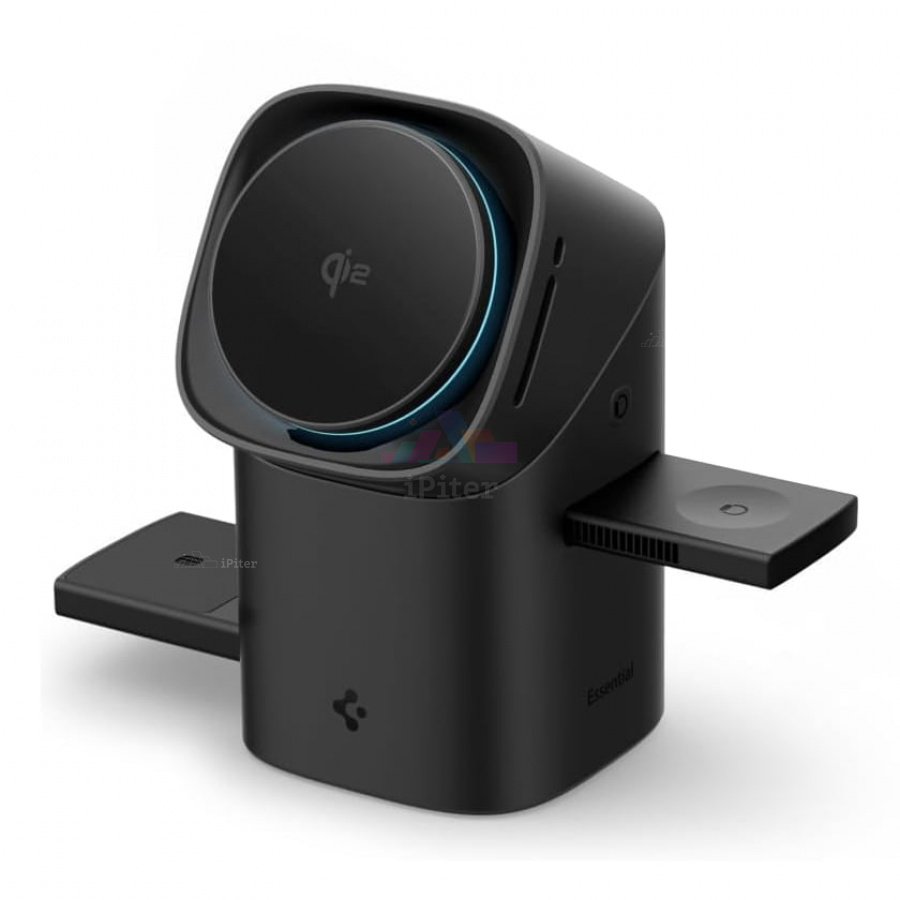 Фото Купить Беспроводная зарядка Spigen Essential Qi2 3-in-1 (Чёрный) по низкой цене в Санкт-Петербурге