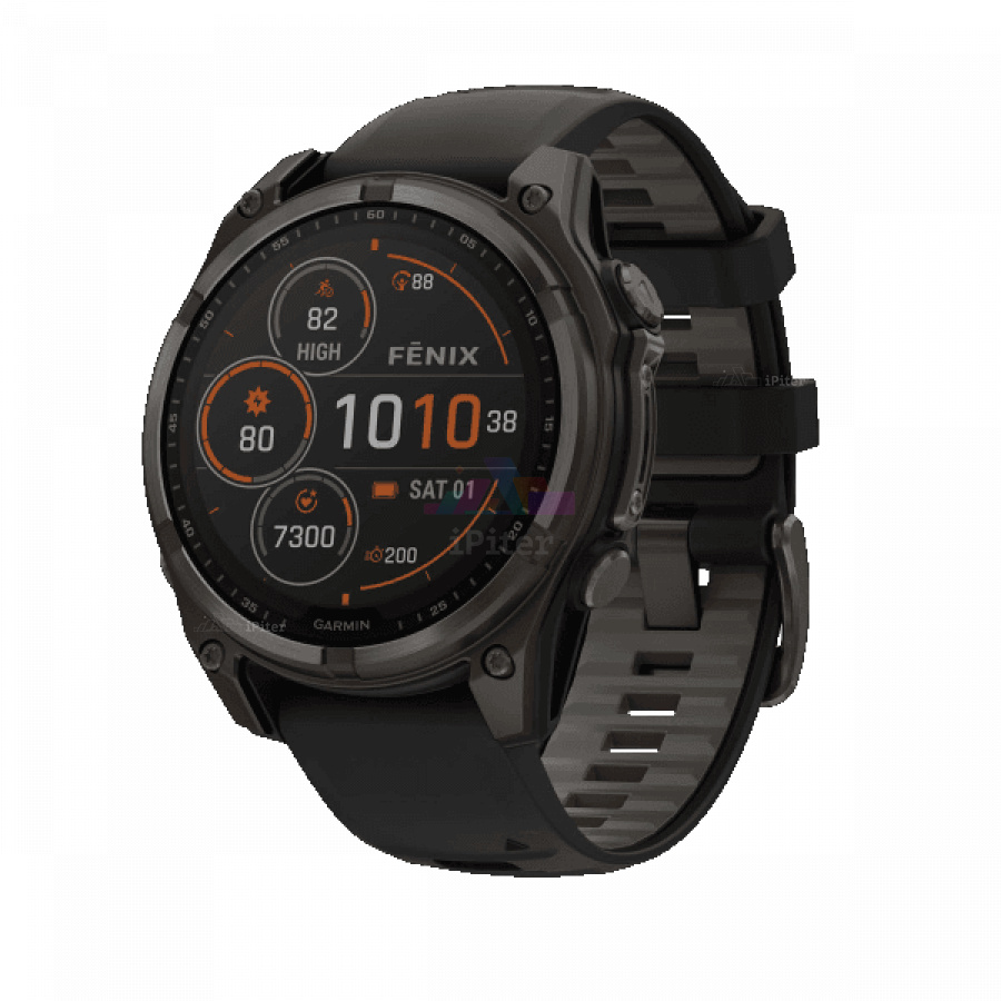 Фото Купить Умные часы Garmin Fenix 8 Solar 47мм, Sapphire, Carbon grey DLC titanium with Black/pebble grey silicone band (010-02906-11) по низкой цене в Санкт-Петербурге
